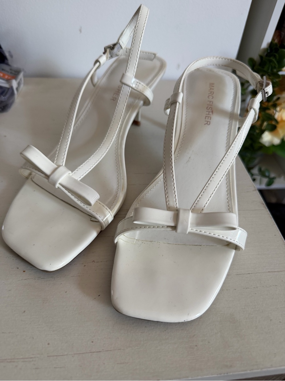 Marc Fisher White Bow-Front Slingback Heels